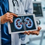 Doctor holding an x-ray of the lungs on a digital tablet