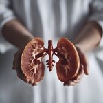 Female doctor holding human kidney model in her hands. closeup view